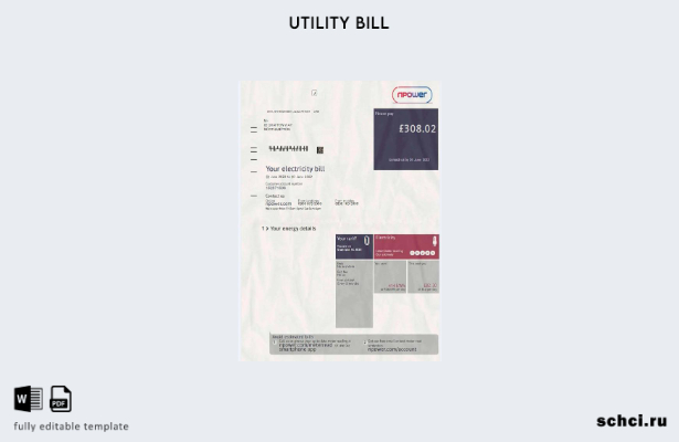 цифровая загрузка шаблона счета за электроэнергию Npower в Соединенном Королевст